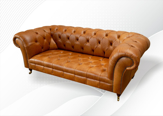 Chesterfield 3-místná pohovka v ořechově hnědém moderním designu z kůže Kreativní nábytek