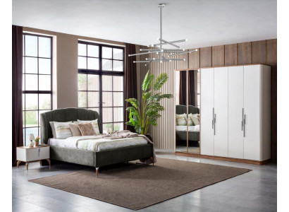 Šedá manželská postel moderní manželská postel luxusní designový postelový rám dřevěný nový