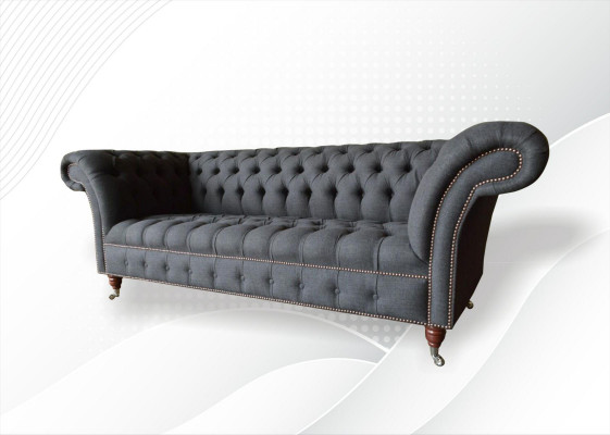Chesterfield 3místná textilní pohovka šedá moderní design nábytek designérská pohovka