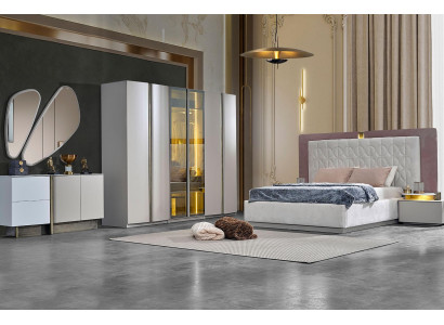 Kompletní ložnice nábytek manželská postel postel bílý luxusní set 7 dílů dřevo