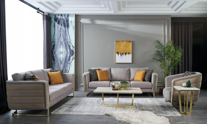 Sedačková souprava Sedací souprava Potahovaná pohovka Šedá Moderní set 3 kusy