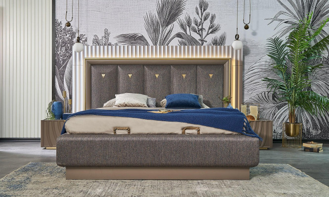 Kompletní ložní nábytek manželská postel postel hnědý set 4 kusy noční stolky