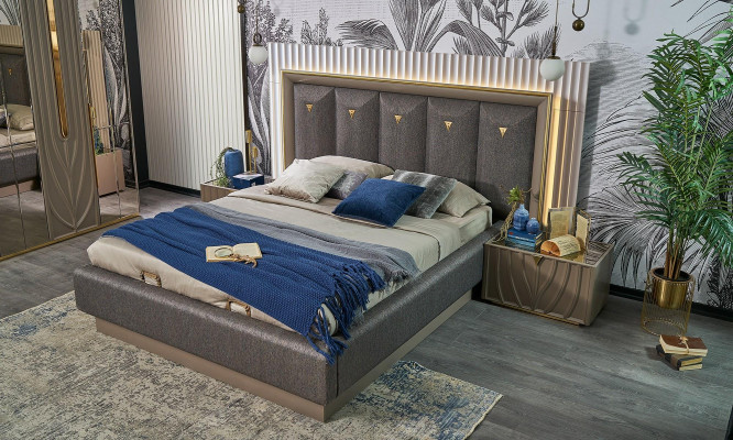 Manželská postel Kompletní ložnice Postel Hnědá Sada 3 kusy Noční stolky Dřevo