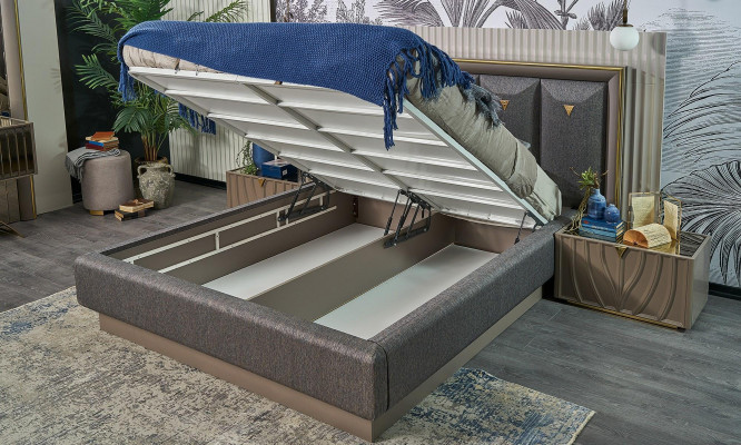 Manželská postel Kompletní ložnice Postel Hnědá Sada 3 kusy Noční stolky Dřevo