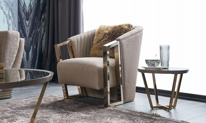 Moderní křeslo jednosedadlové látkové obývacího pokoje hnědé čalouněné sezení sedadlo