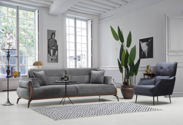 Luxusní čalouněný nábytek - pohovka pro tři osoby, křeslo, obývací pokoj, čalouněné pohovky, designéři.