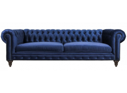 Chesterfield trojmístná pohovka modrá nová obývací pokoj moderní kreativní nábytek textil látka