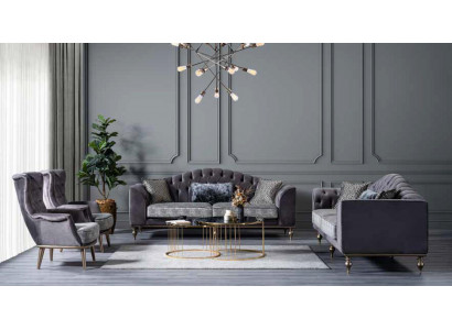 Chesterfield třímístná šedá polstrová pohovka moderní designer couches