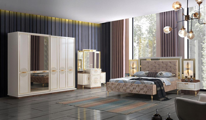Schlafzimmer Bett Design Einrichtung Luxus Polster Betten braun Modern