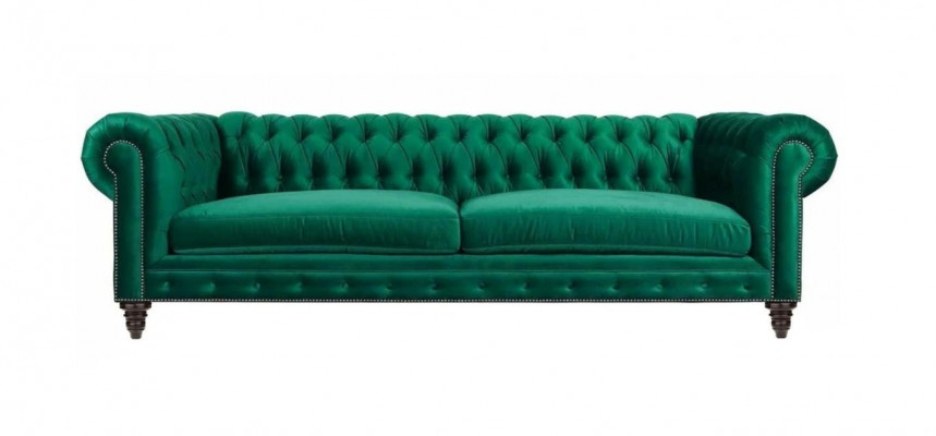Chesterfield Sofa Zelený Textilní Látka Pohovky Kreativní Nábytek 3místný Nové Pohovky