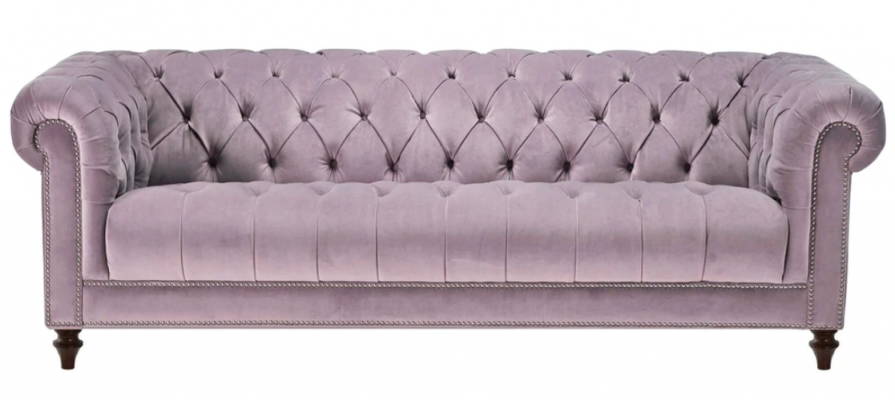 Lila třímístná pohovka Chesterfield Design čalouněná pohovka původní samet