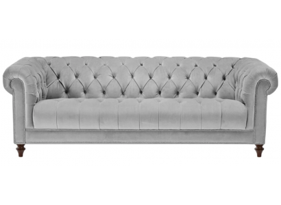 Světle šedý třímístný Chesterfield, nový látkový obývací pokoj, pohovka s čalouněním, pohovka, pohovky