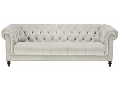 Stříbrná třímístná pohovka s látkovým designem, polstrovaná sedací souprava, originální Chesterfield, nová.