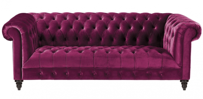 Růžová třísedačka ve stylu Chesterfield z látky, původní nová.