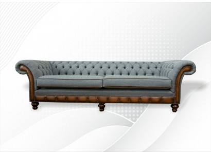 Velká xxl pohovka 4místná Couch Chesterfield Polstergarnitur kůže textil šedá