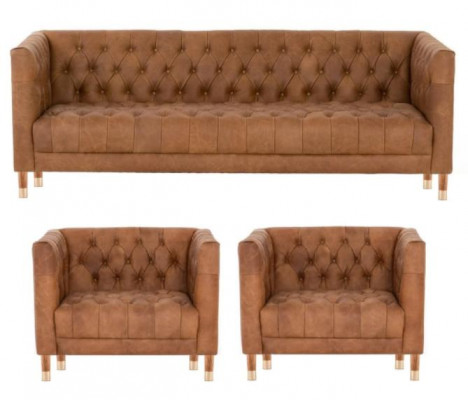 Hnědý samet Chesterfield 2 křesla kůže Moderní design Nábytek Sada gaučů Nový