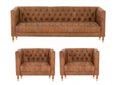 Hnědý samet Chesterfield 2 křesla kůže Moderní design Nábytek Sada gaučů Nový