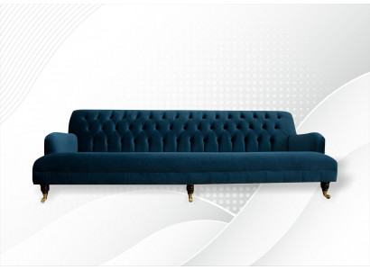 Velká pohovka Chesterfield délka 250 cm, 4 místná kůže textil modrá.