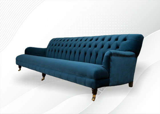 Velká pohovka Chesterfield délka 250 cm, 4 místná kůže textil modrá.