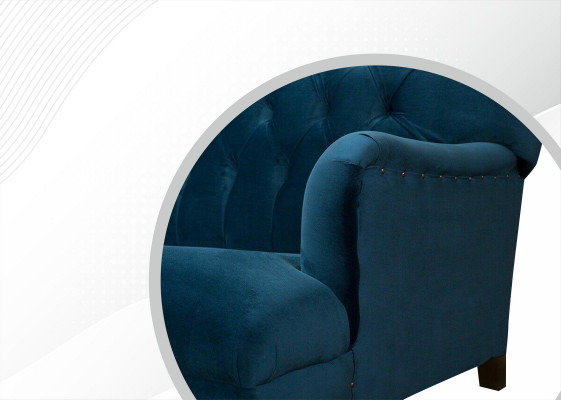 Velká pohovka Chesterfield délka 250 cm, 4 místná kůže textil modrá.