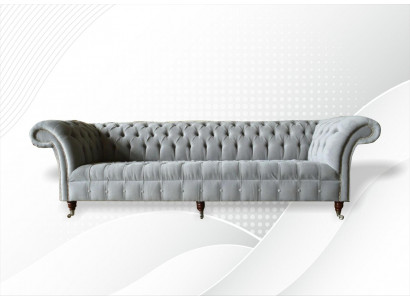 Šedá pohovka Chesterfield Big Sofa Couch 265cm 4místná kůže oblékaná sedačka