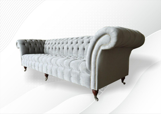 Šedá pohovka Chesterfield Big Sofa Couch 265cm 4místná kůže oblékaná sedačka