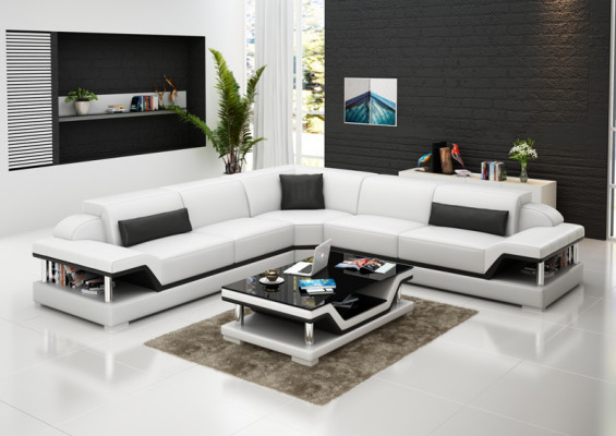 Ledersofa mit USB Wohnlandschaft Ecksofa Eck Garnitur Design Modern Sofa G8004B