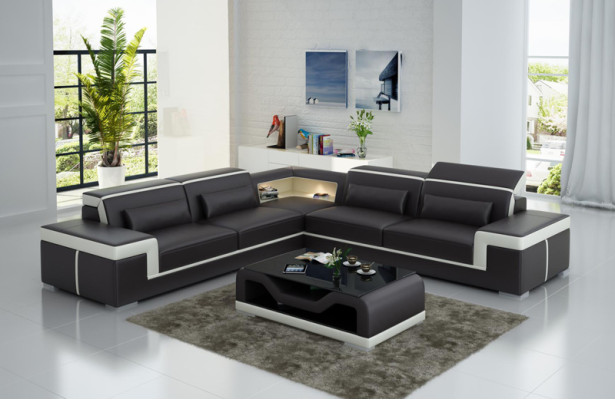 Kůže sofa s USB, rohová sedací souprava design moderní pohovka G8020B.