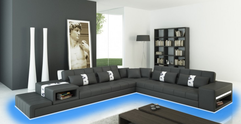 Ecková sedací souprava s USB nabíječkou, pohovka, obývací koutová sedací souprava, kůže textil Peterso