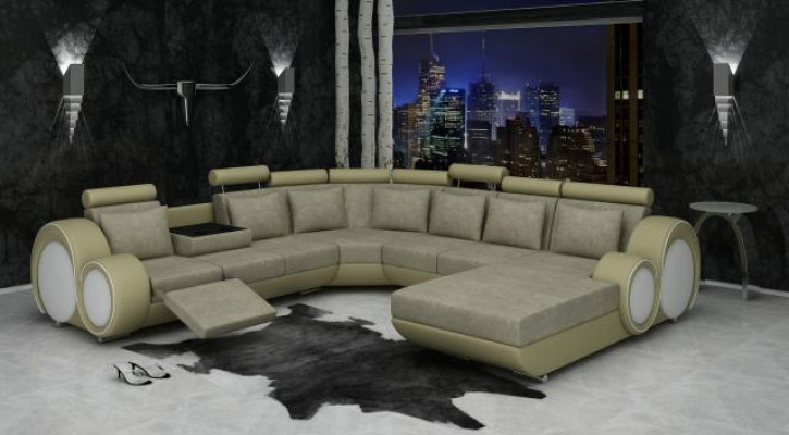 Textilní pohovka s USB XXL obývací souprava látková pohovka Big Polster Sofa U Form Neu