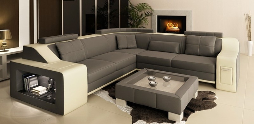 Ecksofa Leder Textil Sofa mit USB Polster Wohnlandschaft L Garnitur Sitz Isching