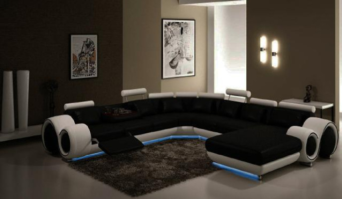 Kůžená pohovka s USB Couch XXL obývací souprava kožená pohovka velká sedací souprava rohová pohovka.