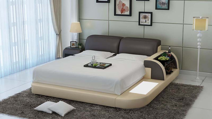 Design Bett XXL Big Betten Leder Hotel Polster 180x200 Multifunktion Regal USB
