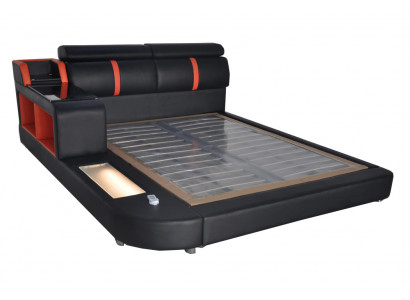 Design Luxus Ložní čalouněná manželská postel s USB kůže 140/160/180/200