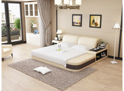 Design Polster Doppel Bett Moderne Schlafzimmer Betten 200x210cm + USB & Regal --- Design podložka manželská postel Moderní ložní postele 200x210 cm + USB a regál