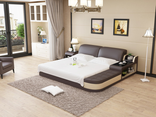 Design Polster Doppel Bett Moderne Schlafzimmer Betten 200x210cm + USB & Regal --- Design podložka manželská postel Moderní ložní postele 200x210 cm + USB a regál