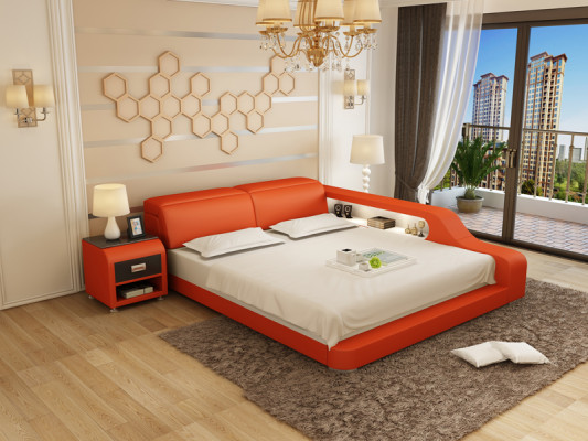 Design Polster Doppel Bett Moderne Betten Schlafzimmer 200x210cm mit USB & Regal
