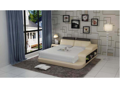Design Polster Doppel Bett Moderne Betten Schlafzimmer mit USB & Regal 180x200cm