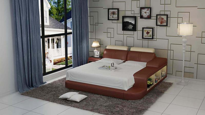 Design Polster Doppel Bett Moderne Betten Schlafzimmer mit USB & Regal 180x200cm