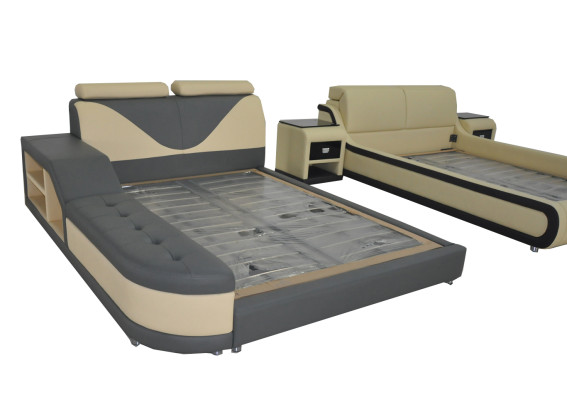 Design Multifunktionsbett XXL Velké postele z kůže s úložným prostorem a USB portem 180x200 v hotelu.