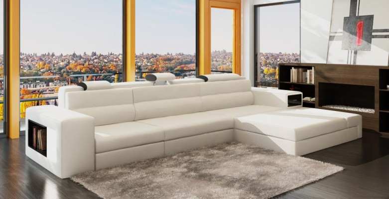 Designsofa Sofa Couch Polster Ecksofa Garnitur Wohnlandschaft Ledersofa Haid -G