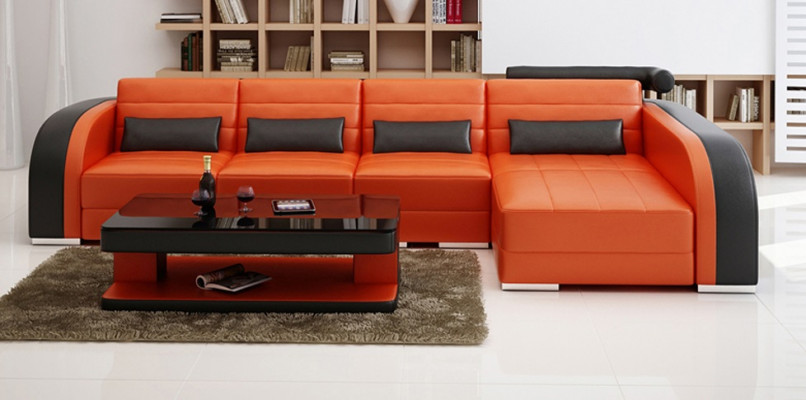 Velká pohovka Sofa Wohnlandschaft Polster Eck Leder Sofa Garnitur Couchen Bergamo
