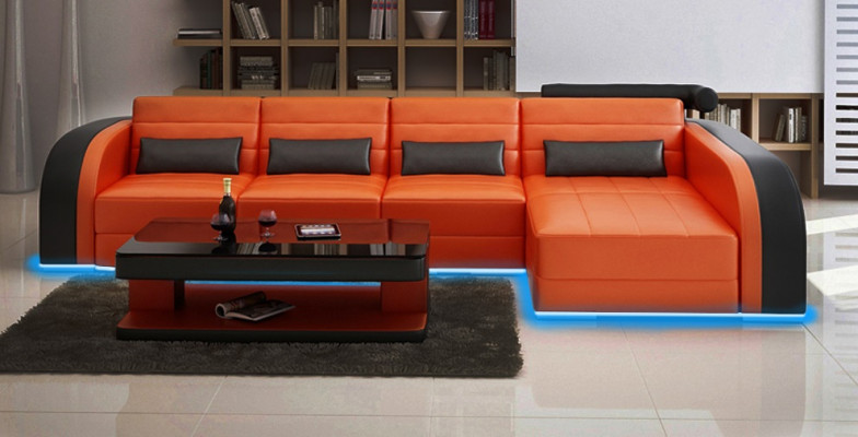 Velká pohovka Sofa Wohnlandschaft Polster Eck Leder Sofa Garnitur Couchen Bergamo