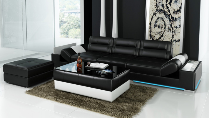 XXL Big Sofa Lounge Club 3+3 Coucher Multifunkční Kůžený Coucher + USB + LED.