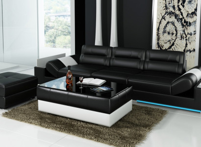 XXL Big Sofa Lounge Club 3+3 Coucher Multifunkční Kůžený Coucher + USB + LED.