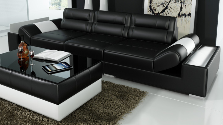 XXL Big Sofa Lounge Club 3+3 Coucher Multifunkční Kůžený Coucher + USB + LED.
