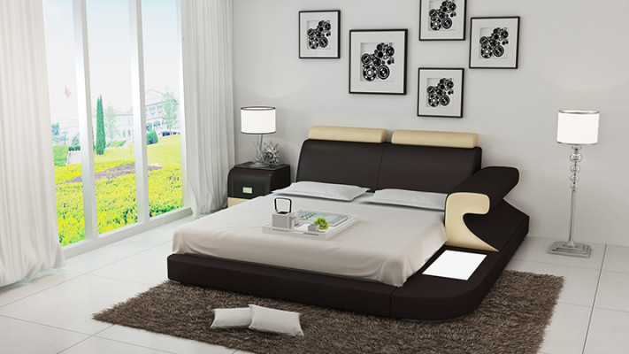Design Polster Doppel Bett Moderne Betten Schlafzimmer mit USB & Regal 180x200cm