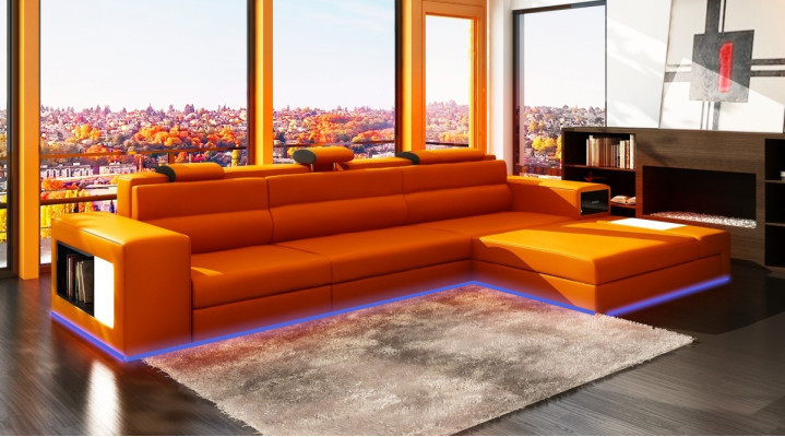 Design Sitz Leder Polster Ecke Leder Eck Landschaft Zimmer Neu Wohn