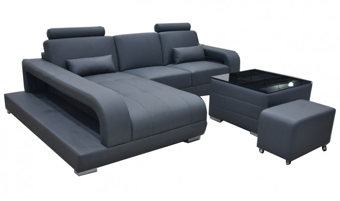 XXL Pohovka Rozkládací Kožená Obývací Stěna Souprava Design Moderní Sofa L-Forma F3017C