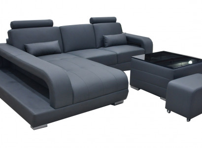 XXL Pohovka Rozkládací Kožená Obývací Stěna Souprava Design Moderní Sofa L-Forma F3017C